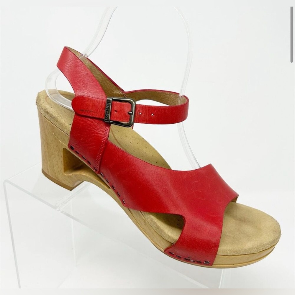 Dansko Red Leather Slingback Clog Style Wedge Sandals Size 40 (US 9.5-10)